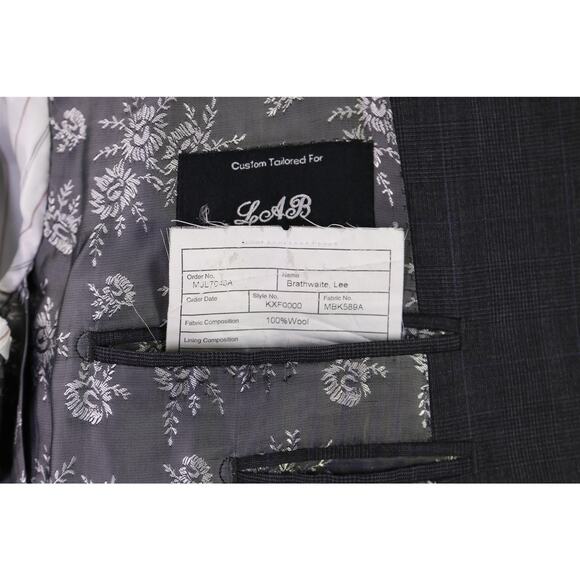 Custom Tailored Recent Bespoke Gray Plaid 2-Btn Wool Blazer Jacket 44L - Picture 9 of 9